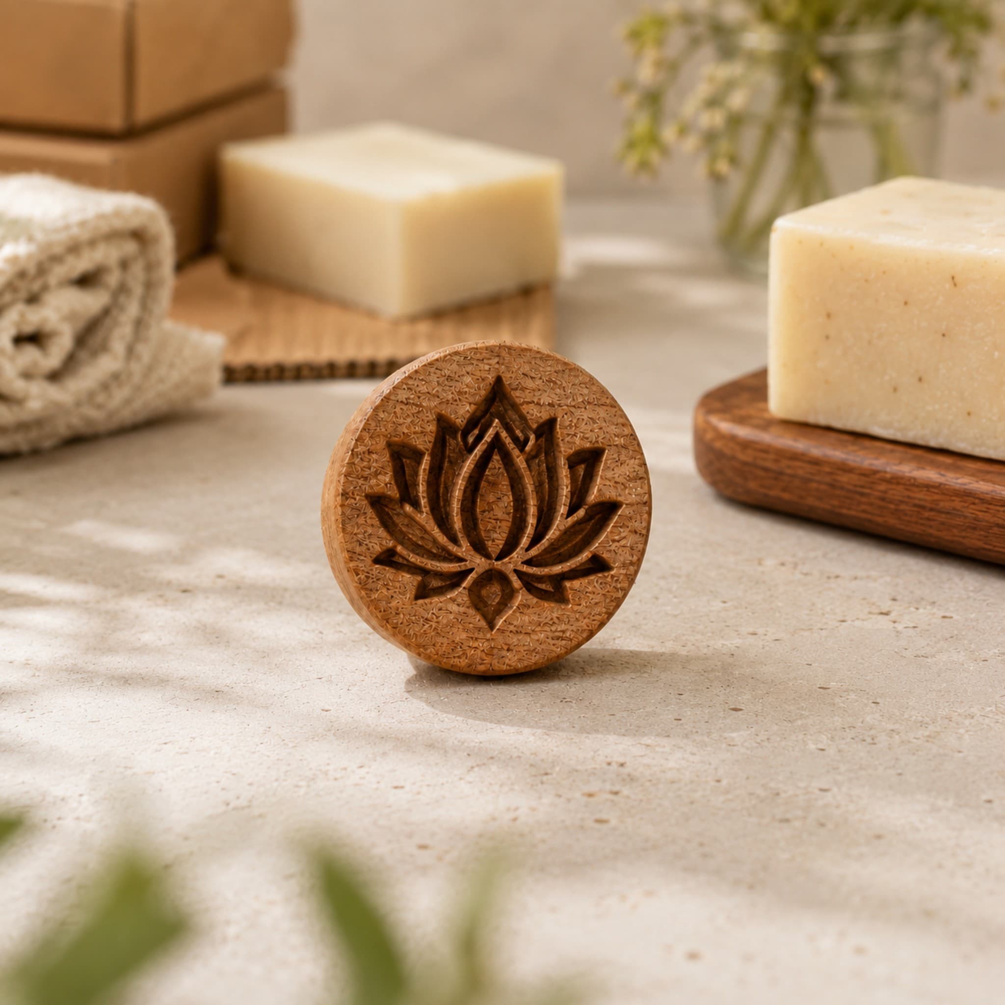 Lotus Shape Wooden Soap Stamp (2.5 cm)