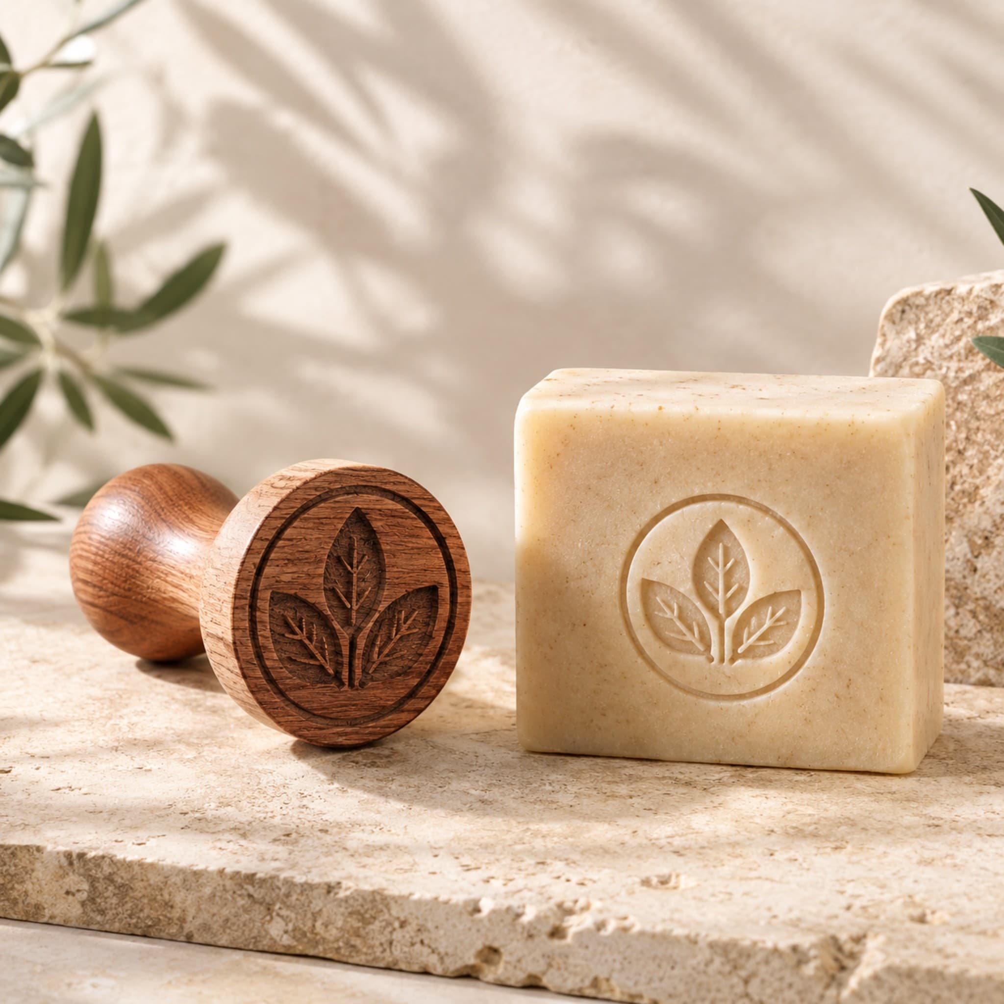 3 Leaf Shape Wooden Soap Stamp (2.5 cm)